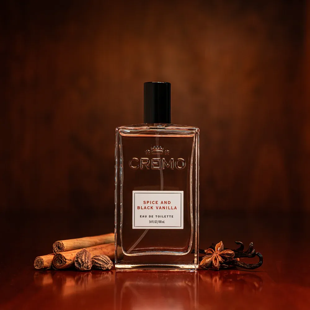 Cremo Spice & Black Vanilla cologne bottle